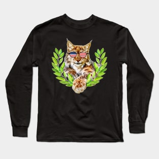 The usa lynx cat in freedom a wild cat in satisfaction Long Sleeve T-Shirt